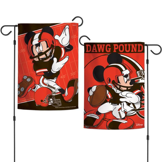 Banderas de jardín de los Cleveland Browns y Mickey Mouse de Disney, de 2 lados, 12,5" x 18"