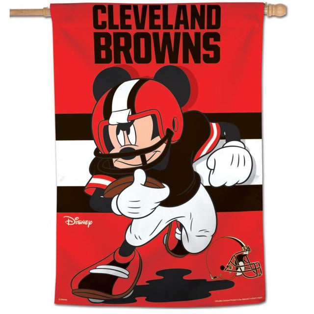 Bandera vertical de los Cleveland Browns y Mickey Mouse de Disney de 28" x 40"