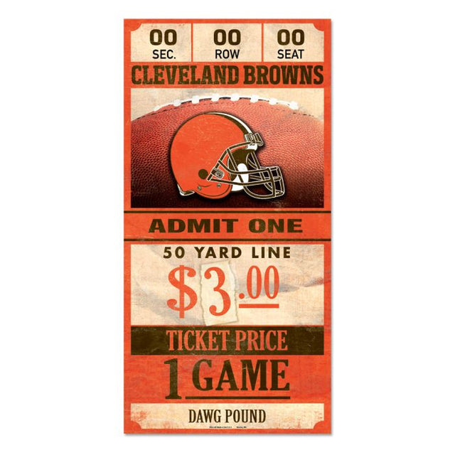 Cleveland Browns Ticket Wood Sign 6x12 3/8" thick