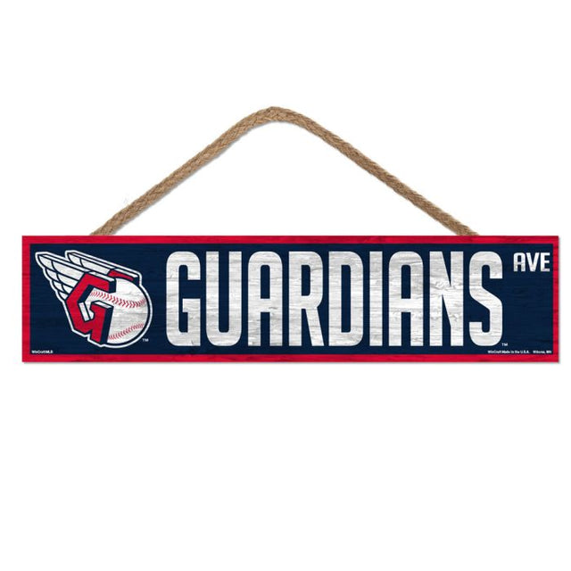 Cleveland Guardians Wood Sign-with Rope 4" x 17"