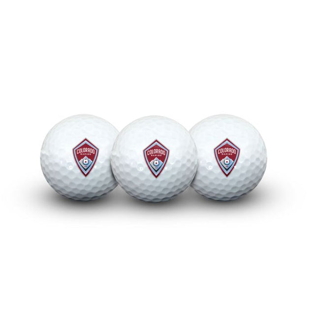 3 pelotas de golf Colorado Rapids en estuche tipo concha