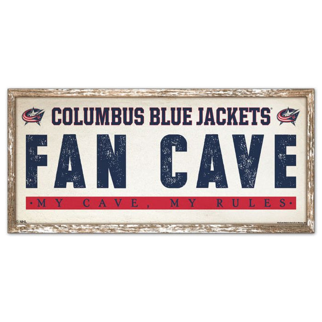 Letrero de madera para cueva de aficionados de Columbus Blue Jackets, 8" x 17"