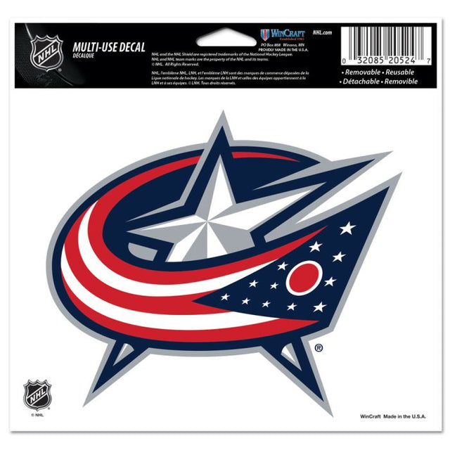 Columbus Blue Jackets Multi-Use Decal -Clear Bckrgd 5" x 6"