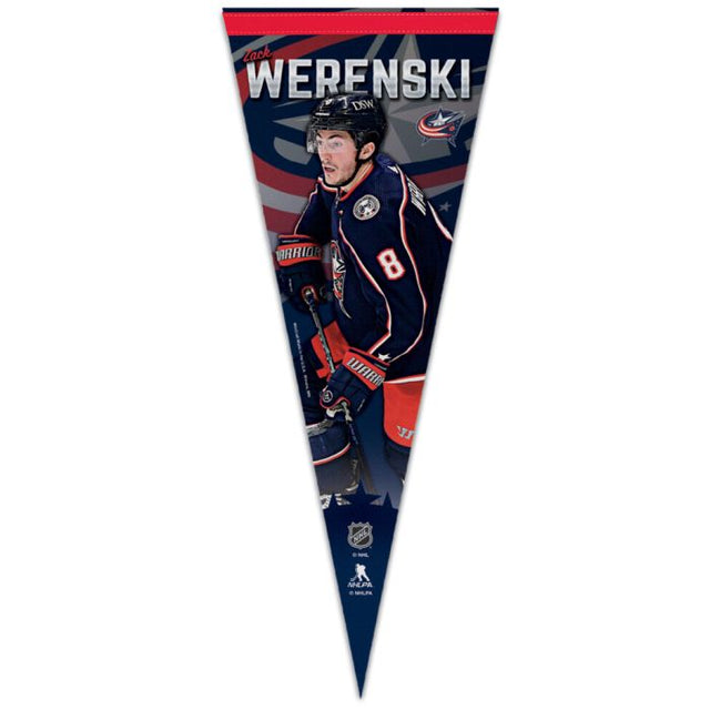 Banderín premium de Columbus Blue Jackets de 12" x 30" de Zach Werenski