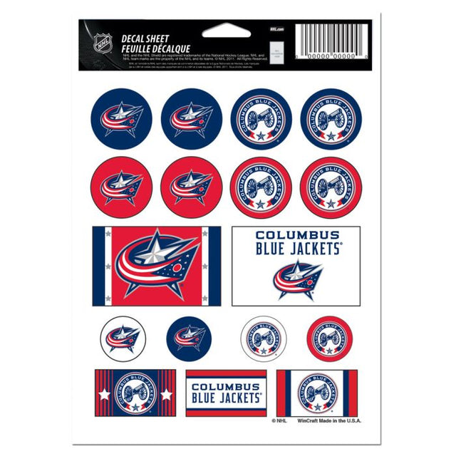 Columbus Blue Jackets Vinyl Sticker Sheet 5" x 7"