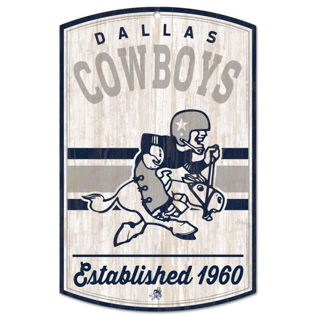 Letrero de madera retro con el logotipo clásico de los Dallas Cowboys, 11" x 17", 1/4" de grosor