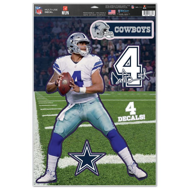 Calcomanía multiusos de los Dallas Cowboys de 11" x 17" de Dak Prescott