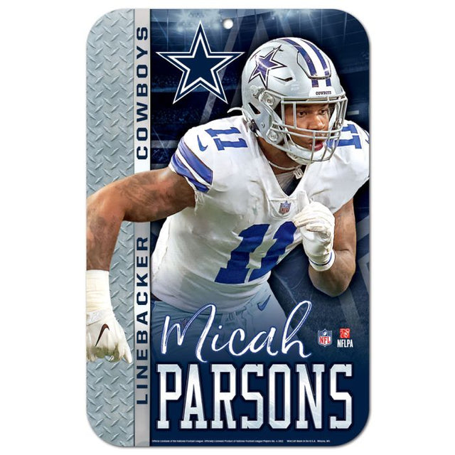 Letrero de plástico de los Dallas Cowboys de 11" x 17" de Micah Parsons