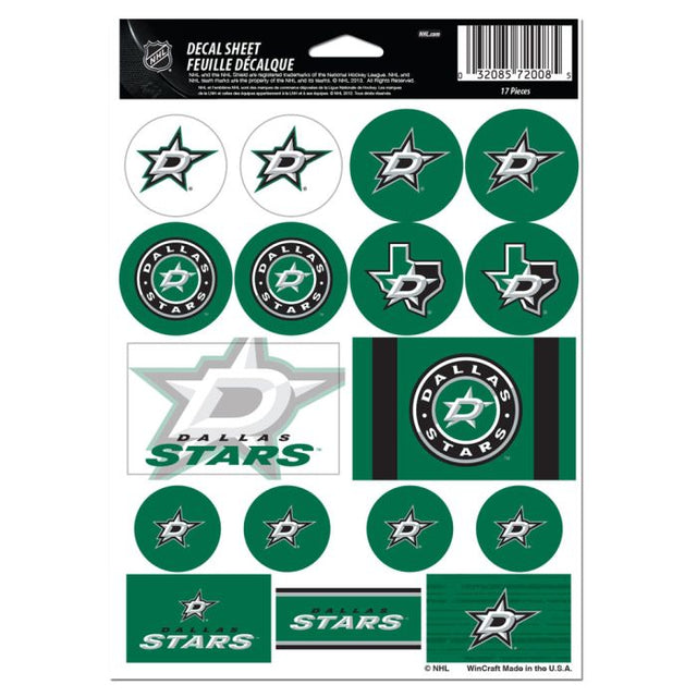 Hoja de calcomanías de vinilo de los Dallas Stars de 5" x 7"