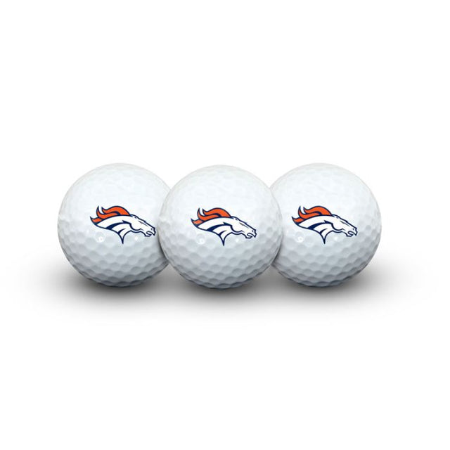 3 pelotas de golf de los Denver Broncos en estuche tipo concha