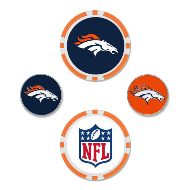 Juego de cuatro marcadores de pelota de los Denver Broncos