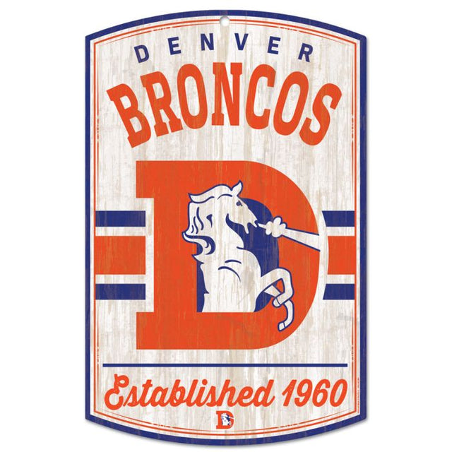 Letrero de madera con el logotipo clásico de los Denver Broncos, estilo retro, 11" x 17", 1/4" de grosor