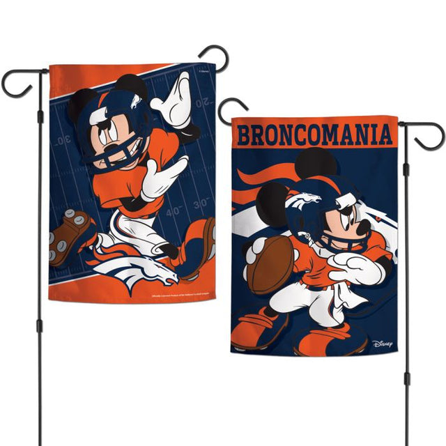 Banderas de jardín de los Denver Broncos y Mickey Mouse de Disney, de 2 lados, 12,5" x 18"