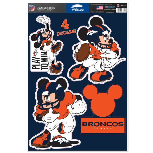 Calcomanía multiusos de los Denver Broncos y Mickey Mouse de Disney, 11" x 17"