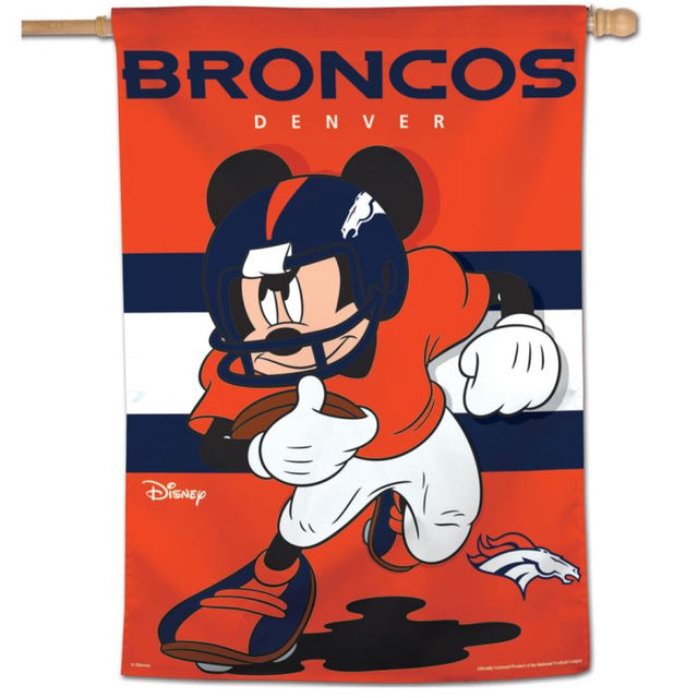 Bandera vertical de los Denver Broncos y Mickey Mouse de Disney de 28" x 40"