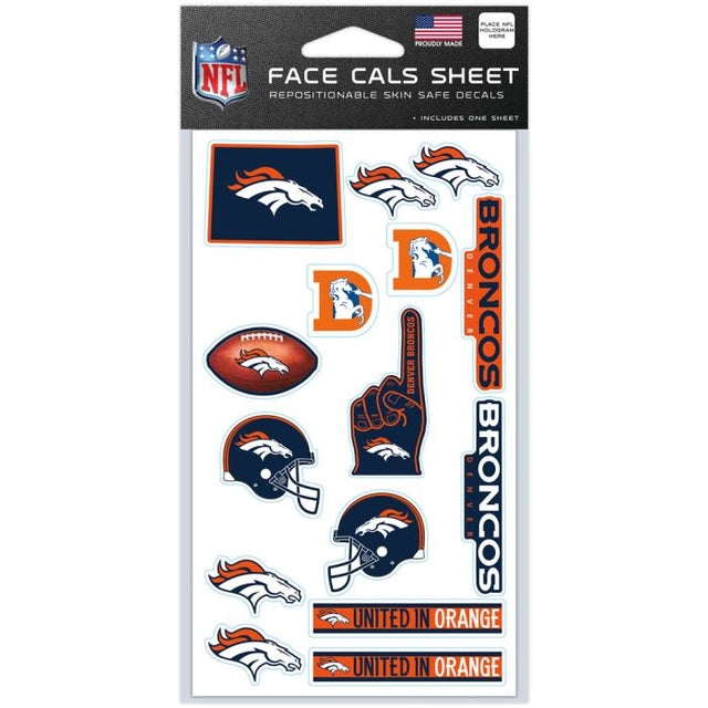 Calcomanías faciales de los Denver Broncos de 4" x 7"