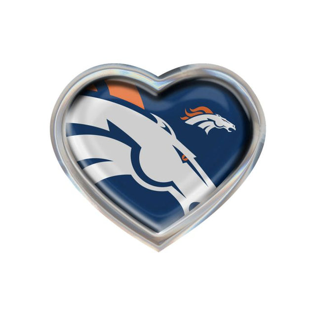 Emblema abovedado de metal cromado MEGA de los Denver Broncos con forma de corazón