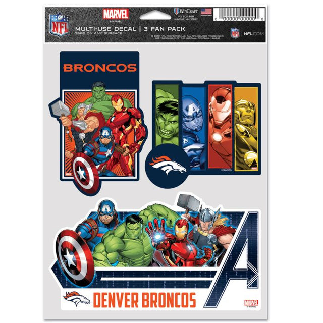 Paquete de 3 ventiladores multiusos de Marvel 2021 de Denver Broncos/Marvel (C)