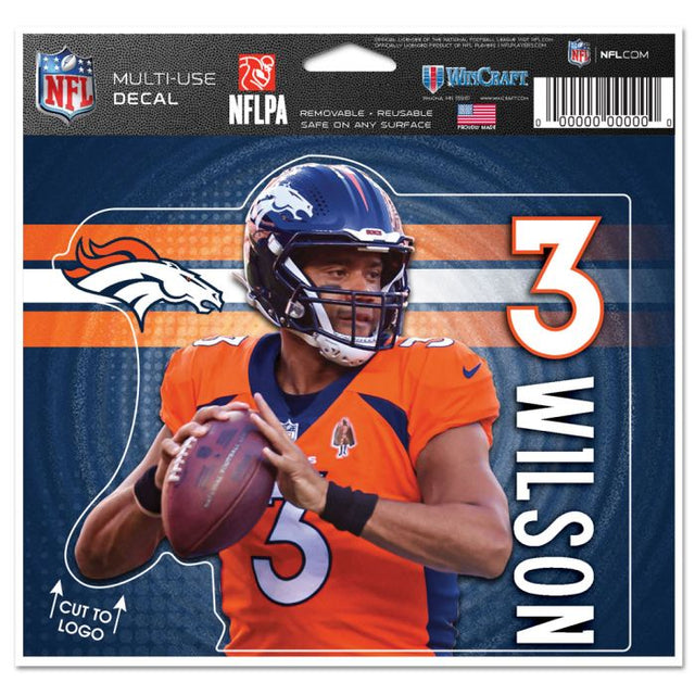 Calcomanía multiusos de los Denver Broncos: cortada según el logotipo, 5" x 6", Russell Wilson