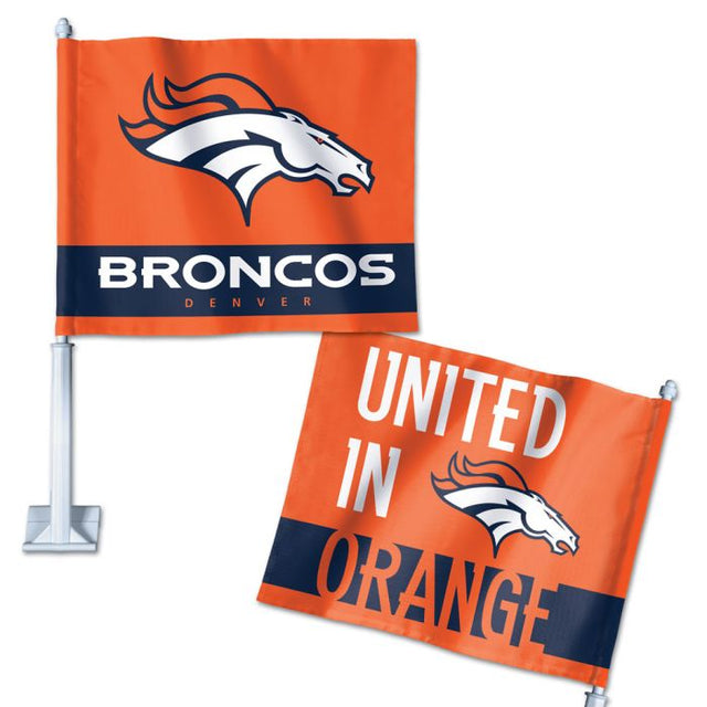 Bandera para auto con eslogan de los Denver Broncos, 11,75" x 14"