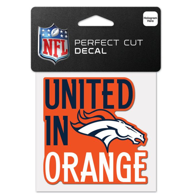 Calcomanía de color de corte perfecto con el eslogan de los Denver Broncos de 4" x 4"