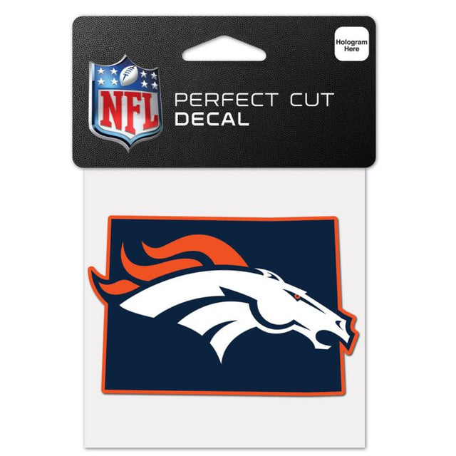 Calcomanía de color con corte perfecto en forma de estado de los Denver Broncos de 4" x 4"