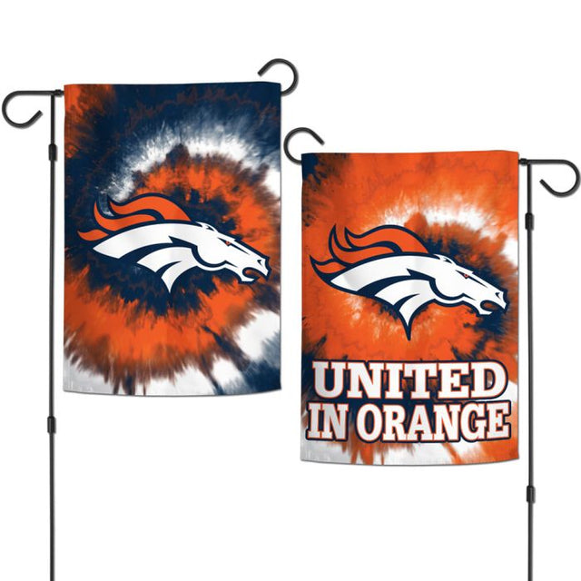 Banderas de jardín teñidas anudadas de los Denver Broncos, de 2 lados, 12,5" x 18"