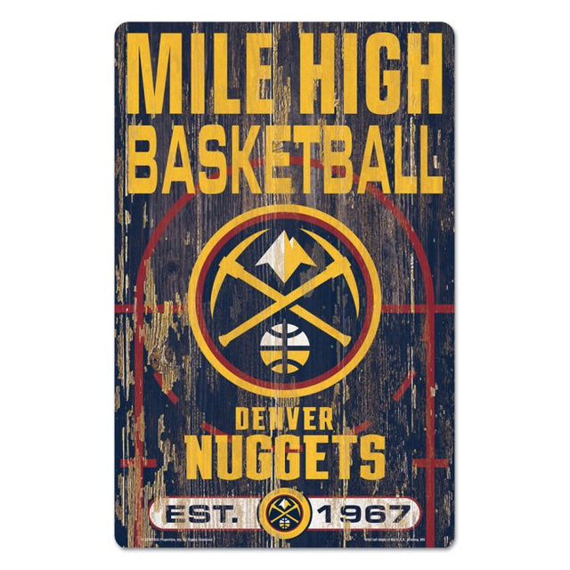 Letrero de madera con el lema de los Denver Nuggets, 11" x 17", 1/4" de grosor