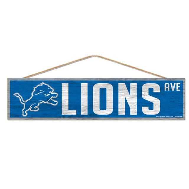 Letrero de madera de los Detroit Lions con cuerda de 4" x 17"