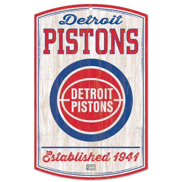 Detroit Pistons Hardwoods Wood Sign 11" x 17" 1/4" thick