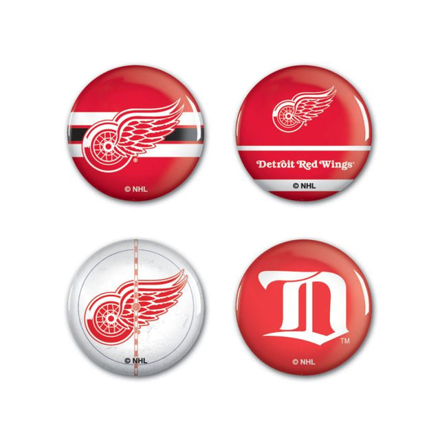 Paquete de 4 botones de los Detroit Red Wings de 1 1/4" de diámetro