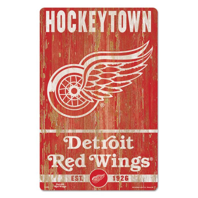 Letrero de madera con el lema de los Detroit Red Wings, 11" x 17", 1/4" de grosor