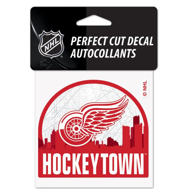 Calcomanía de color de corte perfecto con el eslogan de Detroit Red Wings de 4" x 4"