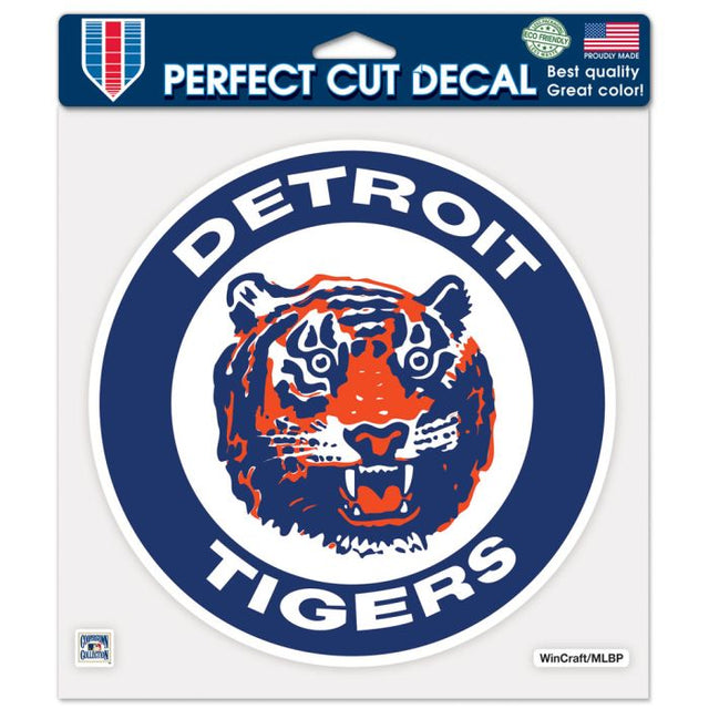 Calcomanía de color de corte perfecto de los Tigres de Detroit/Cooperstown de 8" x 8"