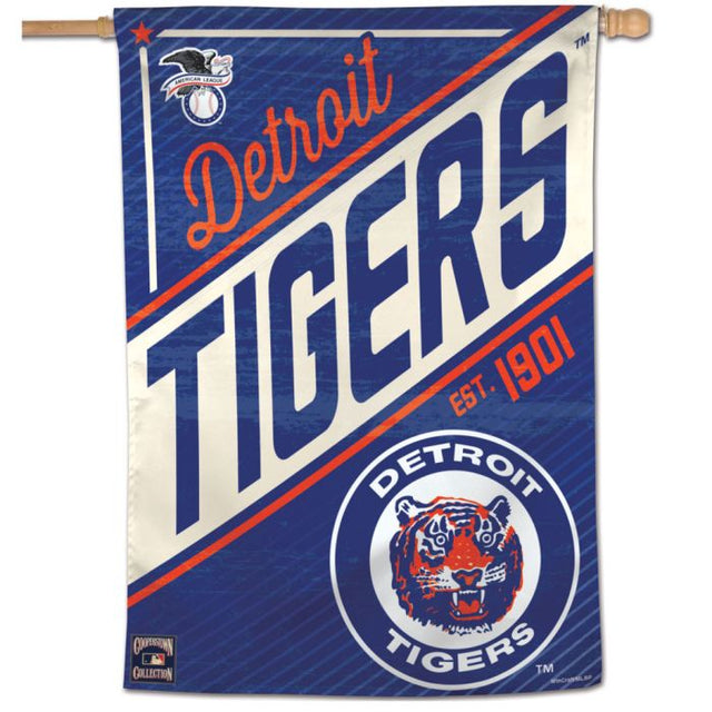 Bandera vertical de los Tigres de Detroit y Cooperstown de 28" x 40"