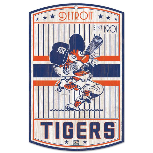 Letrero de madera de los Detroit Tigers en Cooperstown, 11" x 17", 1/4" de grosor