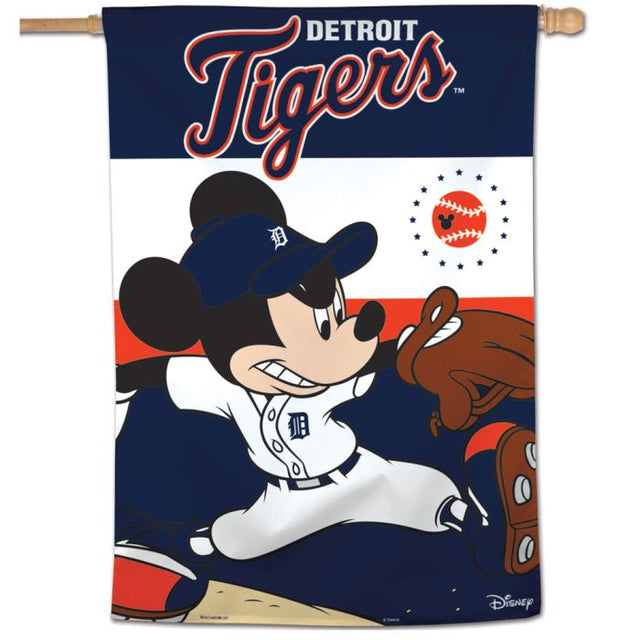 Bandera vertical de los Tigres de Detroit y Disney de 28" x 40"