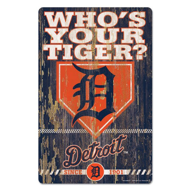 Letrero de madera con el lema de los Detroit Tigers, 11" x 17", 1/4" de grosor