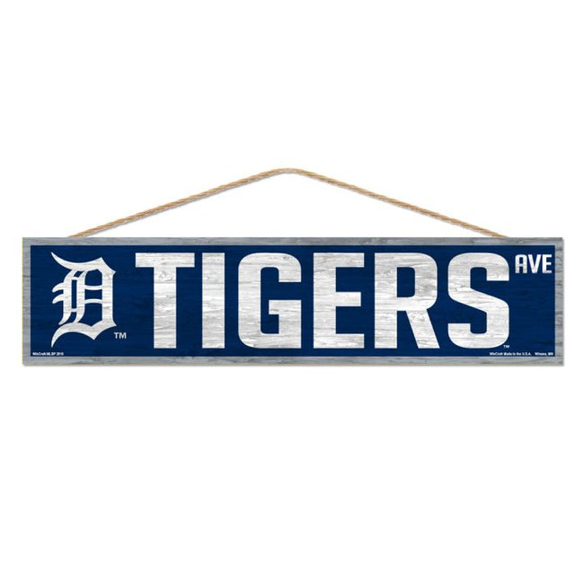 Letrero de madera de los Detroit Tigers con cuerda, 4" x 17"