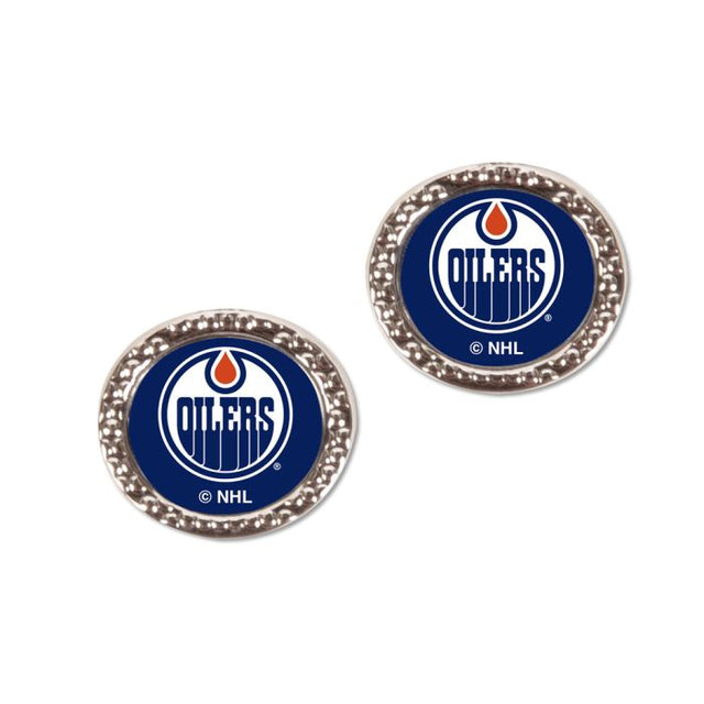 Pendientes de joyería de los Edmonton Oilers en forma de tarjeta redonda