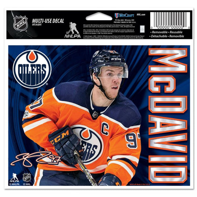 Calcomanía multiusos de los Edmonton Oilers, fondo transparente, 5" x 6", Connor McDavid