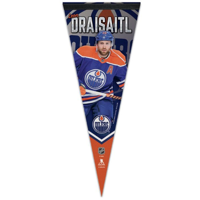 Banderín premium de los Edmonton Oilers de 12" x 30" de Leon Draisaitl