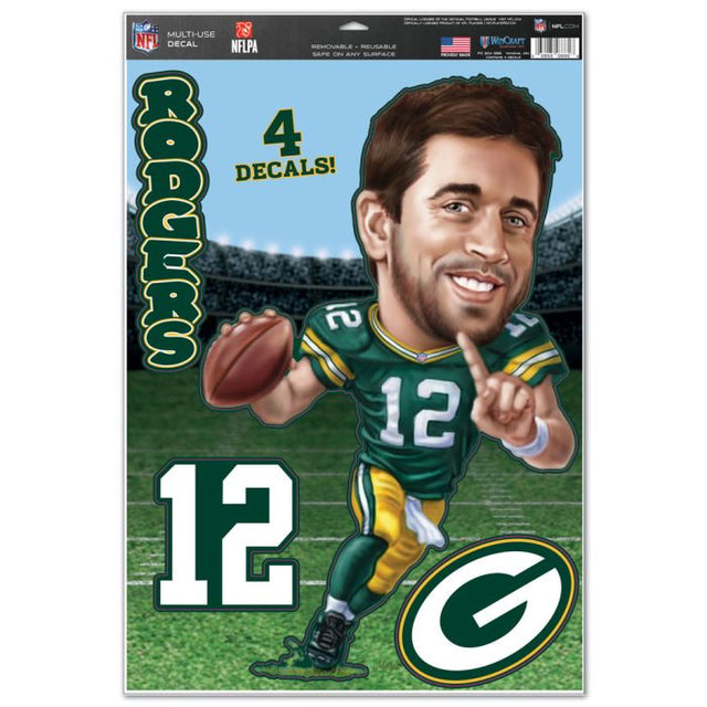 Calcomanía multiusos con caricatura de los Green Bay Packers de 11" x 17" de Aaron Rodgers