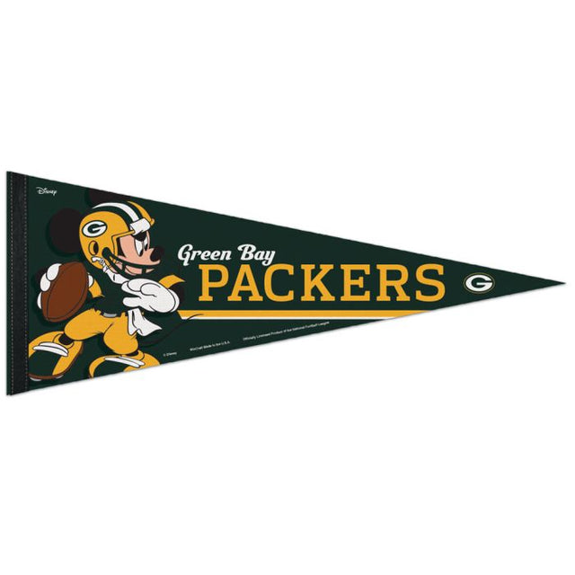 Banderín premium de Mickey Mouse de Disney y los Green Bay Packers de 12" x 30"