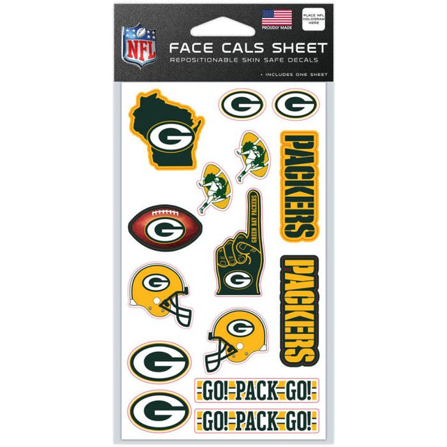 Calcomanías faciales de los Green Bay Packers de 4" x 7"