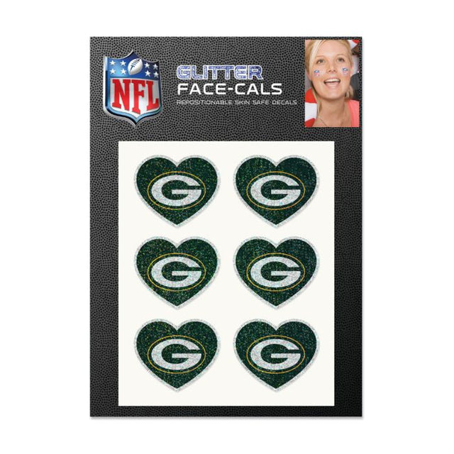 Green Bay Packers Heart Glitter Tattoo 6 Pack