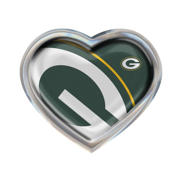 Emblema abovedado de metal cromado MEGA de los Green Bay Packers con forma de corazón