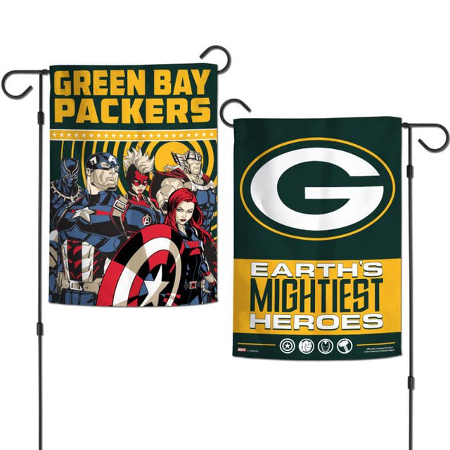 Green Bay Packers / Marvel (C) 2021 Banderas de jardín de Marvel de 2 lados 12,5" x 18"