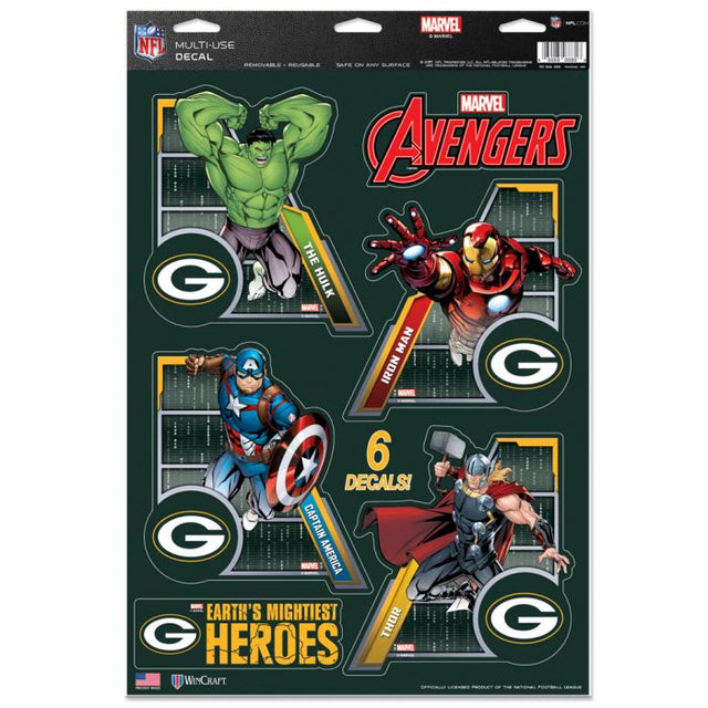 Green Bay Packers / Marvel (C) Calcomanía multiusos Marvel 2021 de 11" x 17"