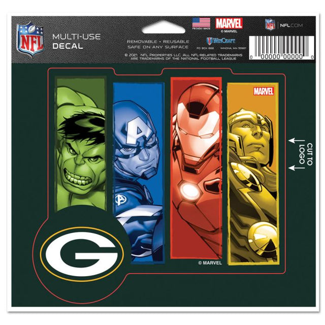 Green Bay Packers / Marvel (C) Calcomanía multiusos Marvel 2021: cortada según el logotipo de 5" x 6"